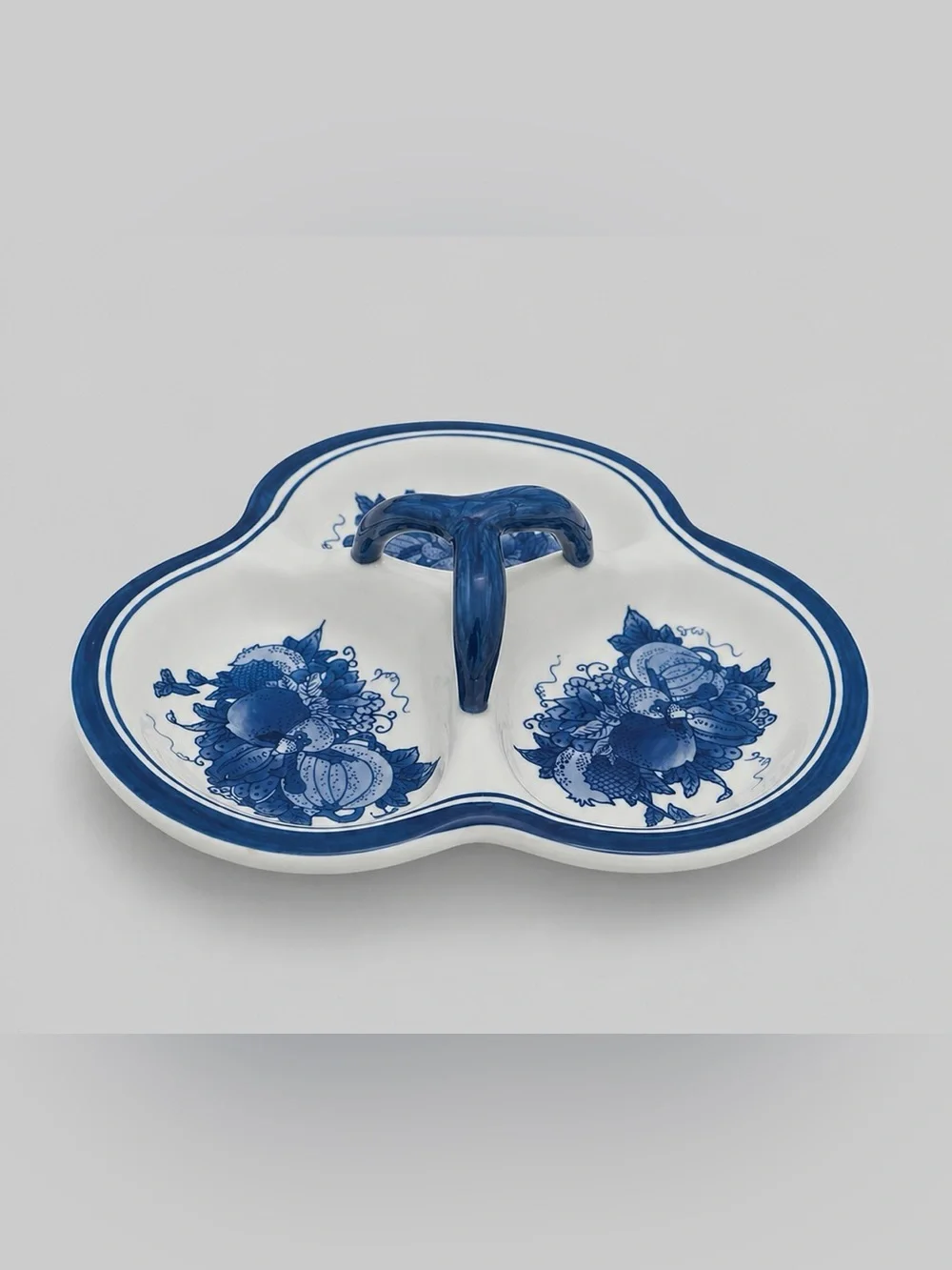 Vintage Nantucket Blue White Porcelain 3 Divided Snack Serving Relish Tray